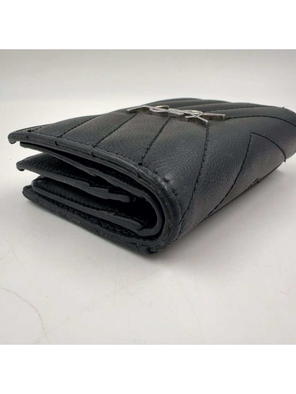 Saint Laurent Paris YSL Stitch Compact Fold Wallet Leather Black Silver - Picture 5 of 15